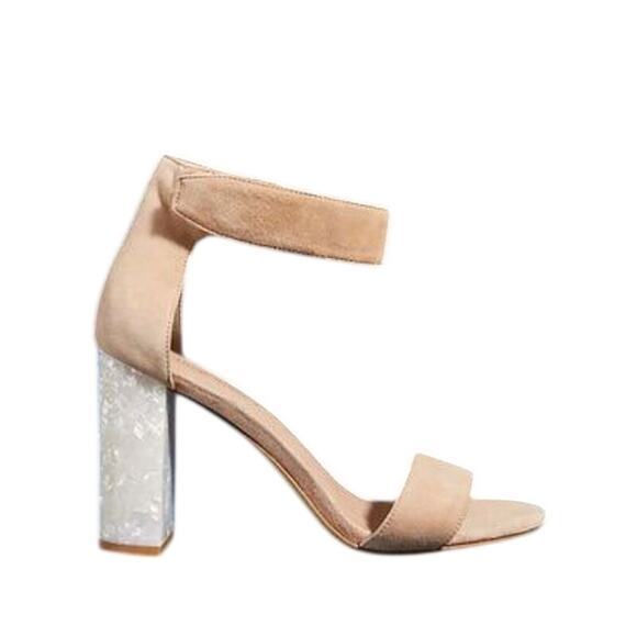 Jeffrey Campbell Shoes - Jeffrey Campbell Lindsay Heels 3.5" sz 10 Suede Leather Nude Lucite Sparkle Heel